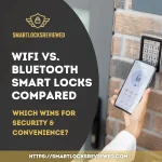 Comparison of WiFi and Bluetooth smart locks for security and convenience, showcasing a smart lock operated by a mobile device.