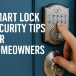 Modern smart lock on home door,