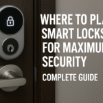 A modern smart lock installed on a front door